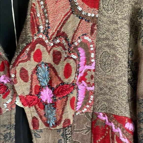 Anu open front beaded embroidered Patchwork Jacquard wool Jacket - Picture 6 of 11